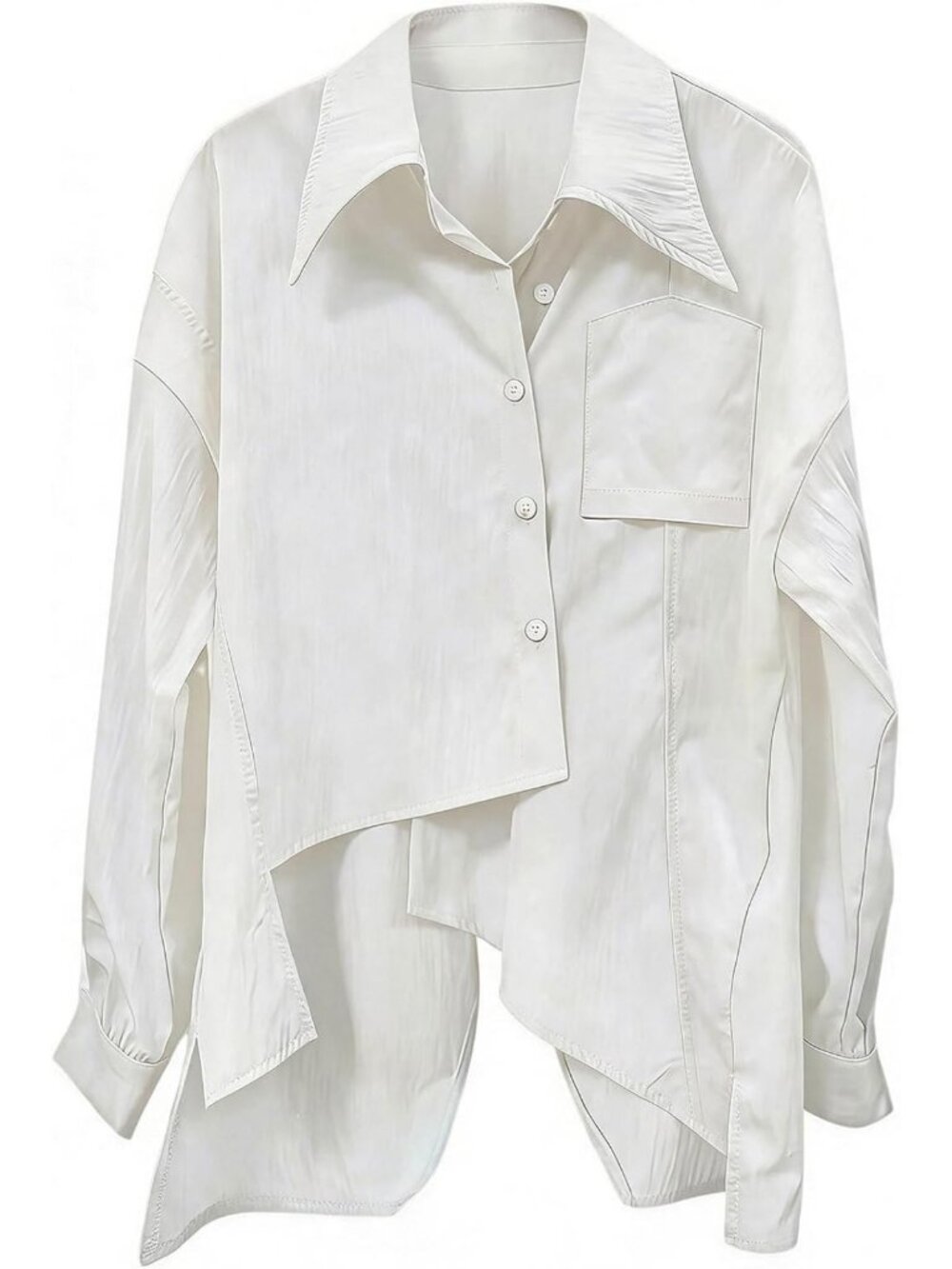 Asymmetrical Button Down Long Sleeve Blouse with Pocket | Dressy Casual Top